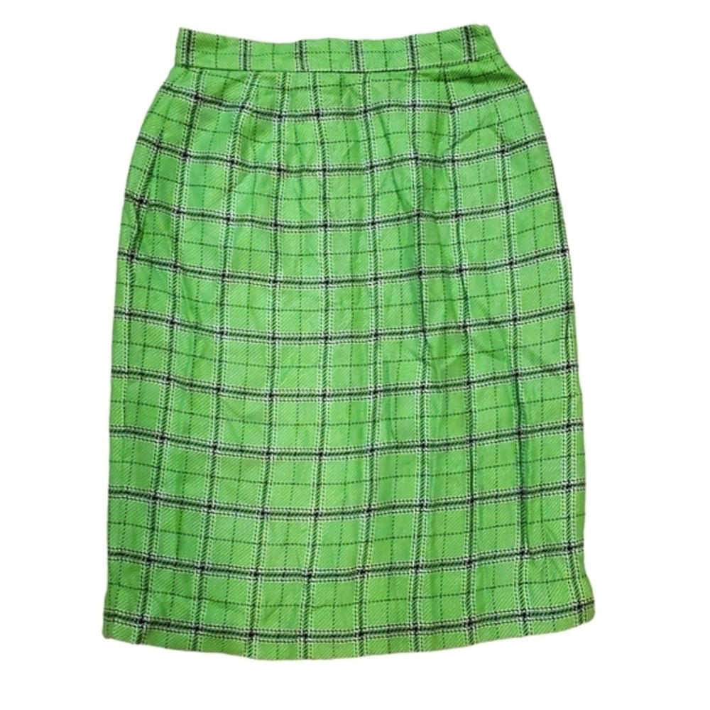 Women's Green Plaid Retro Pencil Midi Skirt Small